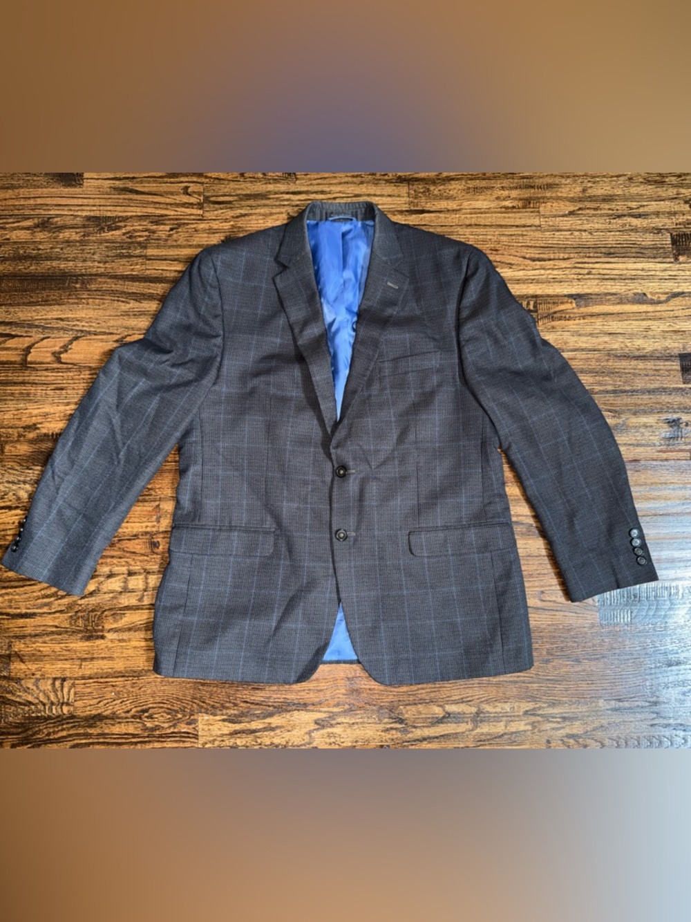 Chaps By Ralph Lauren Grey Blue Plaid Blazer Suit Jacket Sport Coat Size 44R
